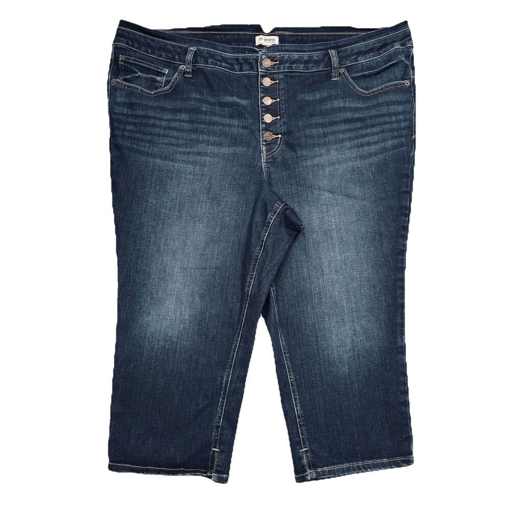 Maurices Mid Fit Mid Rise Crop Jeans Plus 24W (46x20) Dark Blue Button Fly Women